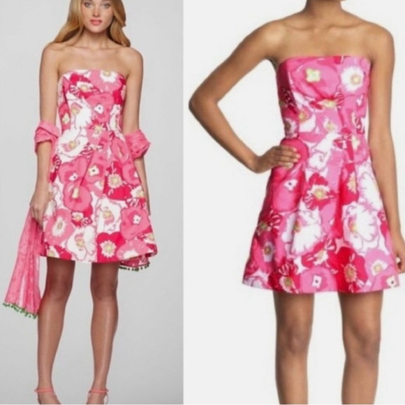 Lilly Pulitzer Dresses & Skirts - Pink LILLY PULITZER Bloom Strapless Dress in Cherry Begonias Print Size: 0